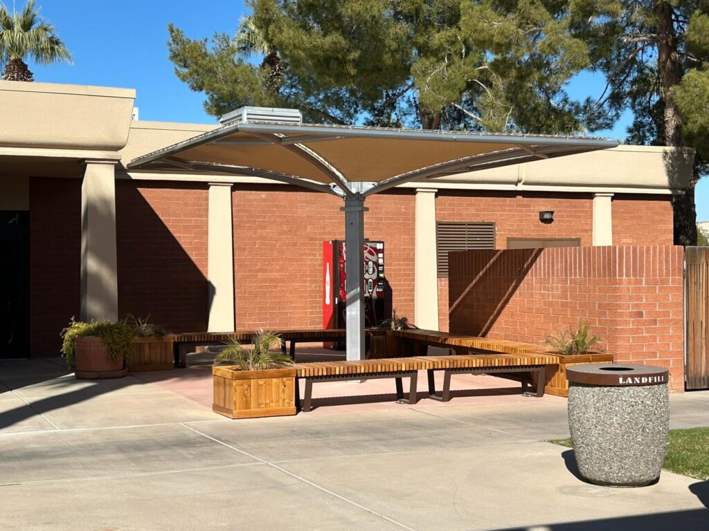 Permanent umbrella shade canopy for playground area